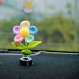 Crochet Rainbow Flower Car Dashboard Decor, Bobblehead Car Plant Dashboard Decor, Cute Car Accessories Interior, Car Air Freshener