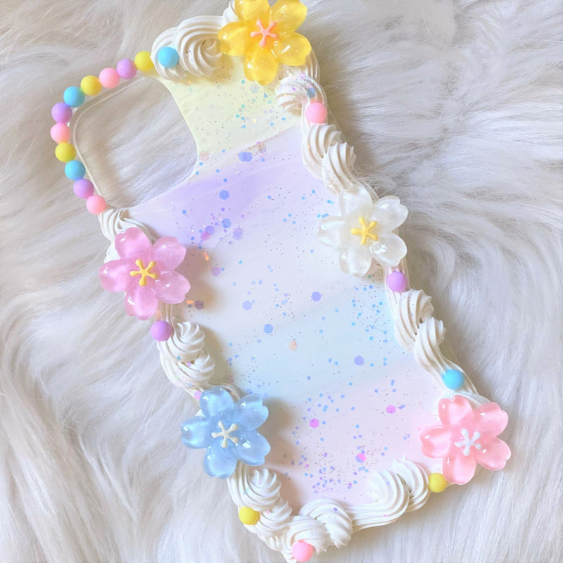 Decoden Phone Case, Cherry Blossom Phone Case, Rainbow Flower Phone Case, Boho Phone Case for iPhone 13/14/15 Pro Max, Galaxy, Custom Gift