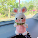 Strawberry Bunny Car Mirror Hanging Accessories, Crochet Bunny Car Rear Mirror Accessory, Anime Car Interior Accessories, Kawaii Car Decor