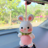 Strawberry Bunny Car Mirror Hanging Accessories, Crochet Bunny Car Rear Mirror Accessory, Anime Car Interior Accessories, Kawaii Car Decor