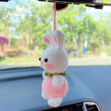 Strawberry Bunny Car Mirror Hanging Accessories, Crochet Bunny Car Rear Mirror Accessory, Anime Car Interior Accessories, Kawaii Car Decor