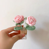 Crochet Roses Car Diffuser, Car Plant Vent Clip, Car Air Freshener, Flower Car Diffuser Bottle, Cute Car Accessories, Pink Car Accessories