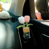 Crochet Tulips Car Diffuser, Car Plant Vent Clip, Car Air Freshener, Flower Car Diffuser Bottle, Boho Car Interior Accessory for Women