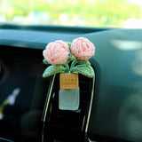 Crochet Roses Car Diffuser, Car Plant Vent Clip, Car Air Freshener, Flower Car Diffuser Bottle, Cute Car Accessories, Pink Car Accessories