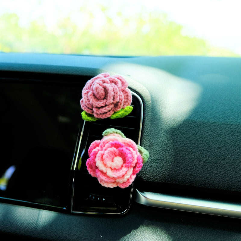 Crochet Roses Car Vent Clips Air Freshener, Cute Rainbow Flower Car Air Vent Clip, Boho Interior Car Accessories for Women, Gift for Her