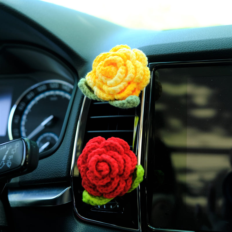 Crochet Roses Car Vent Clips Air Freshener, Cute Rainbow Flower Car Air Vent Clip, Boho Interior Car Accessories for Women, Gift for Her