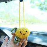 Crochet Lemon Doll Car Mirror Hanging Accessory, Smiley Lemon Car Rear View Mirror Accessory, Anime Car Interior Accessory for Women/Teens