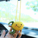 Crochet Lemon Doll Car Mirror Hanging Accessory, Smiley Lemon Car Rear View Mirror Accessory, Anime Car Interior Accessory for Women/Teens