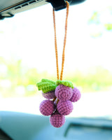 Grape Car Mirror Hanging Accessories, Crochet Purple Grapes Car Rear View Mirror Accessory, Car Mirror Charm Hanging Decor, Gifts for Her