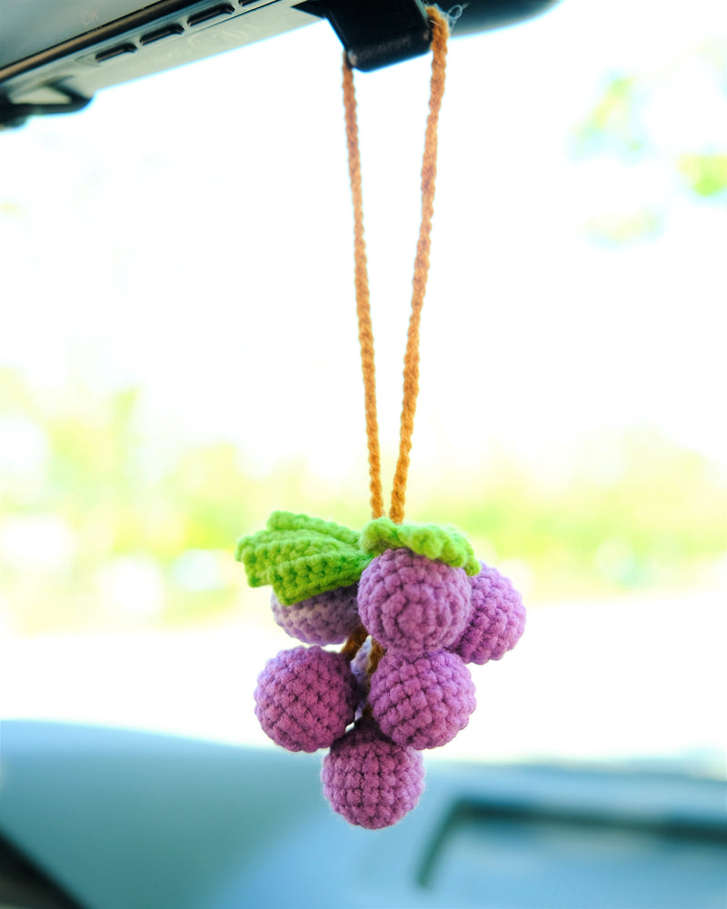 Grape Car Mirror Hanging Accessories, Crochet Purple Grapes Car Rear View Mirror Accessory, Car Mirror Charm Hanging Decor, Gifts for Her