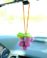 Grape Car Mirror Hanging Accessories, Crochet Purple Grapes Car Rear View Mirror Accessory, Car Mirror Charm Hanging Decor, Gifts for Her