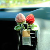 Crochet Strawberry Car Diffuser, Car Plant Vent Clip, Car Air Freshener, Flower Car Diffuser Bottle, Boho Car Interior Accessory for Women