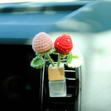 Crochet Strawberry Car Diffuser, Car Plant Vent Clip, Car Air Freshener, Flower Car Diffuser Bottle, Boho Car Interior Accessory for Women