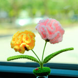 Crochet Carnations Car Dashboard Decor, Car Plant Bobblehead Dashboard Decor, Car Air Freshener, Boho Car Interior Accessories for Women