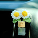 Crochet Daisy Car Diffuser, Car Plant Vent Clip, Car Air Freshener, Flower Car Diffuser Bottle, Boho Car Interior Accessory for Women