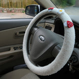 Crochet Mushroom & Daisy Steering Wheel Cover, Berber Fleece Boho Steering Wheel Cover with Grip, Car Interior Accessory for Women