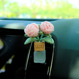 Crochet Roses Car Diffuser, Car Plant Vent Clip, Car Air Freshener, Flower Car Diffuser Bottle, Cute Car Accessories, Pink Car Accessories