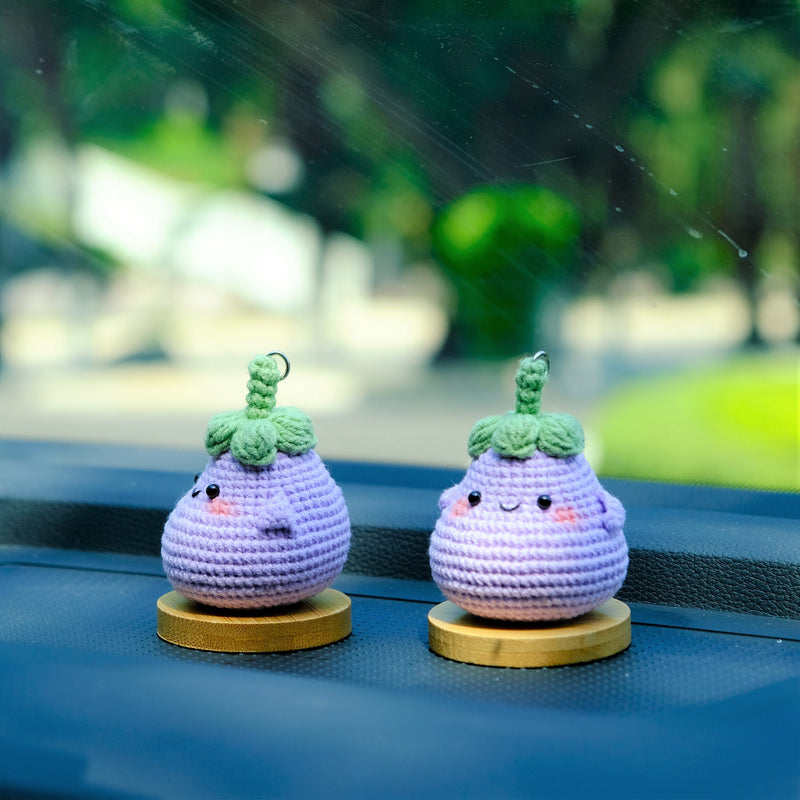 Crochet Eggplant Doll Car Dashboard Decor, Smiley Chunky Eggplant Car Accessory, Cute Car Accessories Interior, Anime Car Accessories