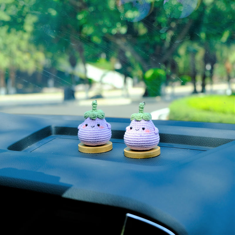 Crochet Eggplant Doll Car Dashboard Decor, Smiley Chunky Eggplant Car Accessory, Cute Car Accessories Interior, Anime Car Accessories