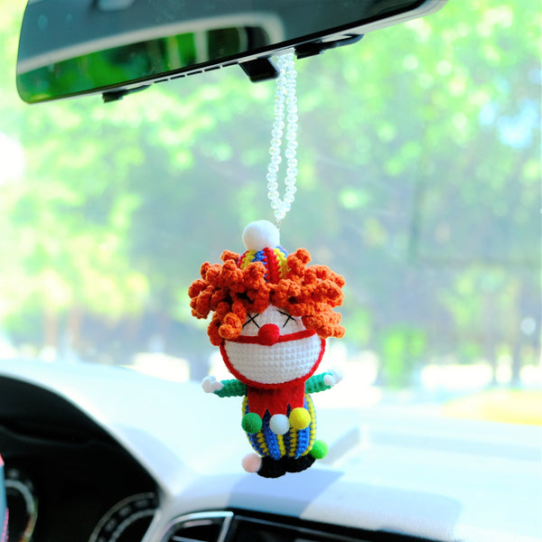 Crochet Clown Car Hanging Accessories, Car Rear View Mirror Accessory, Cute Interior Car Accessory, Goth Car Accessory, Halloween Gift