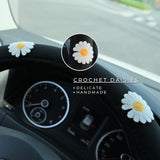 Ice Silk Steering Wheel Cover, Daisy Embroidery Patch Steering Wheel Cover, Cute Car Interior Accessory for Women, Boho Steering Wheel Cover