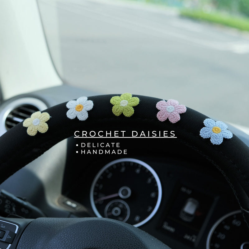 Ice Silk Steering Wheel Cover, Rainbow Daisy Embroidery Patch Steering Wheel Cover, Car Interior Accessory, Boho Steering Wheel Cover