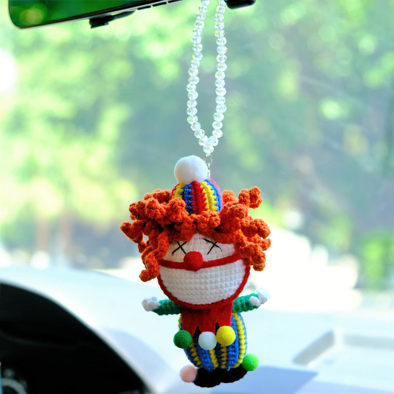 Crochet Clown Car Hanging Accessories, Car Rear View Mirror Accessory, Cute Interior Car Accessory, Goth Car Accessory, Halloween Gift