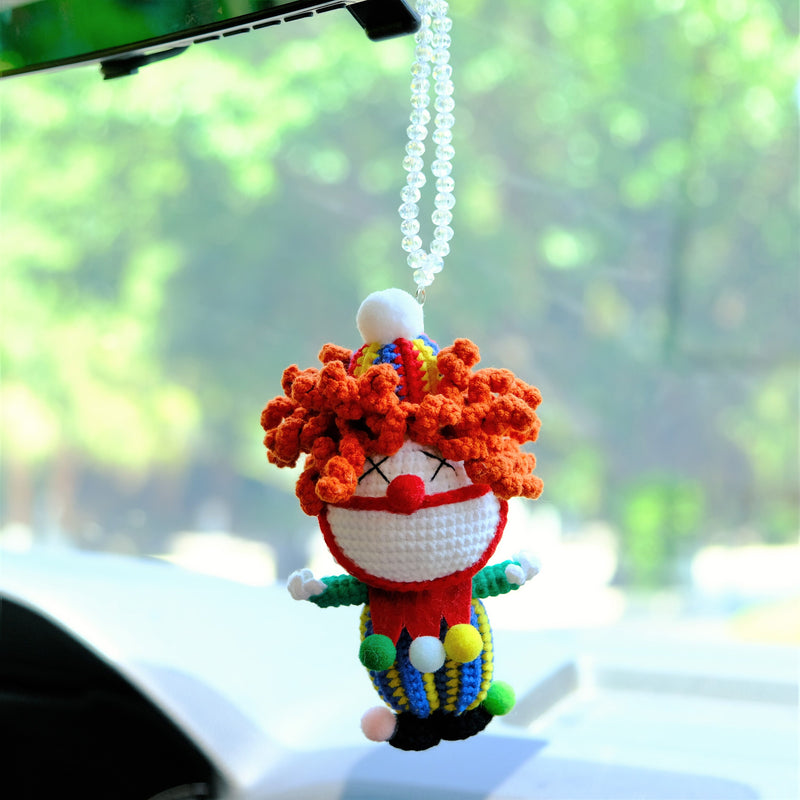 Crochet Clown Car Hanging Accessories, Car Rear View Mirror Accessory, Cute Interior Car Accessory, Goth Car Accessory, Halloween Gift