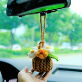 Crochet Fluffy Flowers Car Mirror Hanging Accessories, Mini Daisy Flower Basket Car Rear View Mirror Accessory, Boho Interior Car Accessory