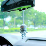 Crochet Jellyfish Car Mirror Hanging Accessories, Smiley Octopus Car Rear View Mirror Accessory, Anime Car Interior Accessory for Women/Teen