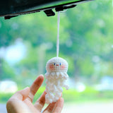 Crochet Jellyfish Car Mirror Hanging Accessories, Smiley Octopus Car Rear View Mirror Accessory, Anime Car Interior Accessory for Women/Teen