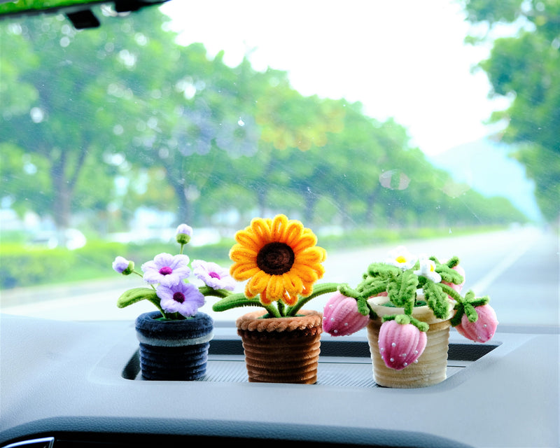 Chenille Sunflower Car Accessory, Bobblehead Sunflower Car Plant Dashboard Decor, Cute Car Accessory Interior, Boho Car Accessory for Women