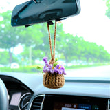 Crochet Forget Me Not Car Mirror Hanging Accessories, Mini Purple Flower Basket Car Rear View Mirror Accessory, Boho Interior Car Accessory