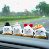 Crochet Ghost Dolls Car Dashboard Decor, Cute Smiley Ghost Car Dashboard Accessory, Anime Interior Car Accessory for Teens, Halloween Gift