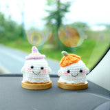 Crochet Ghost Dolls Car Dashboard Decor, Cute Smiley Ghost Car Dashboard Accessory, Anime Interior Car Accessory for Teens, Halloween Gift