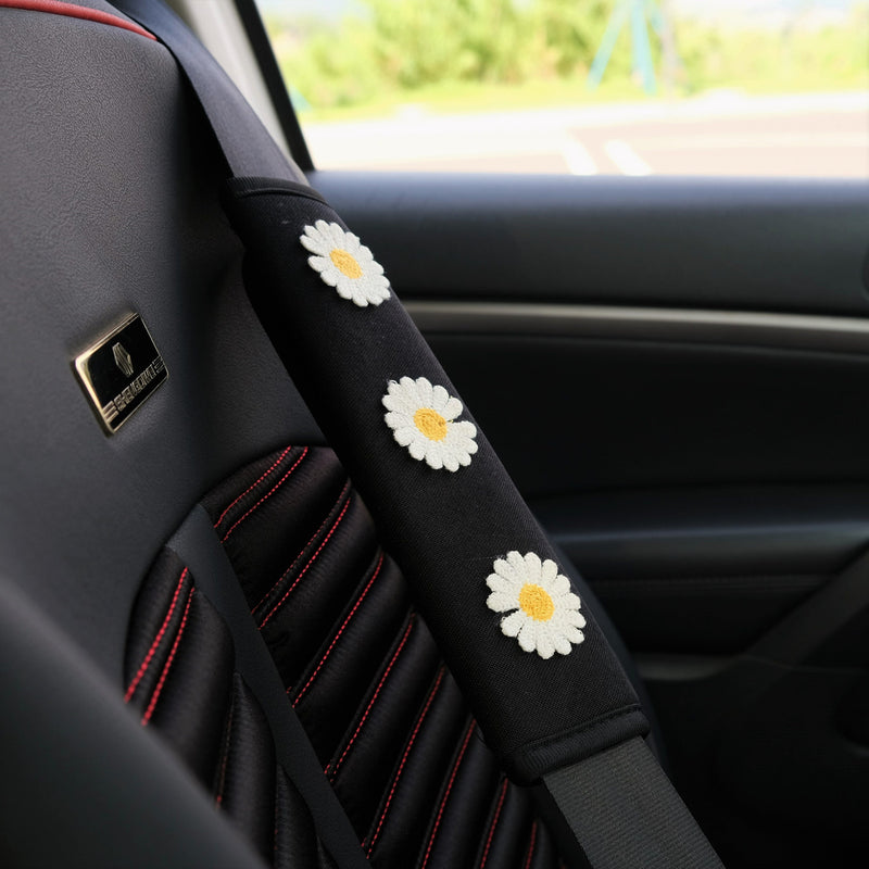 Ice Silk Steering Wheel Cover, Daisy Embroidery Patch Steering Wheel Cover, Cute Car Interior Accessory for Women, Boho Steering Wheel Cover