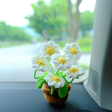 Crochet Daisy Car Accessories, Pink/White Daisy Potted Plant Car Dashboard Decor, Car Interior Accessory for Women, Pink Car Accessories