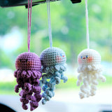 Crochet Jellyfish Car Mirror Hanging Accessories, Smiley Octopus Car Rear View Mirror Accessory, Anime Car Interior Accessory for Women/Teen