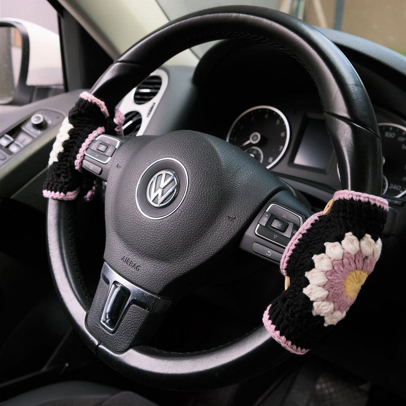 Adjustable Steering Wheel Cover, Crochet Daisy Steering Wheel Cover, Cute Car Interior Accessory for Women, Boho Steering Wheel Cover