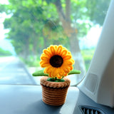 Chenille Sunflower Car Accessory, Bobblehead Sunflower Car Plant Dashboard Decor, Cute Car Accessory Interior, Boho Car Accessory for Women