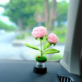 Crochet Rose Car Accessory, Pink Rose Bobblehead Car Dashboard Decor, Car Air Freshener, Car Interior Accessory for Women, Christmas Gift