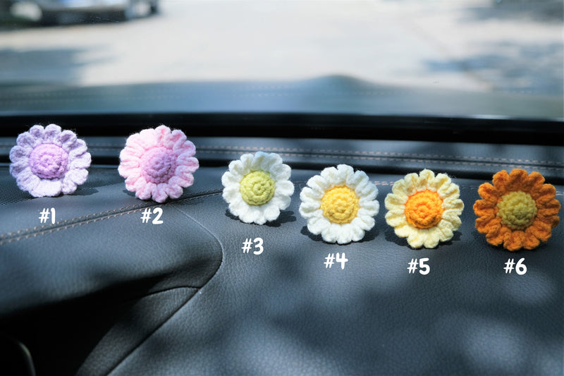 Crochet Daisy Car Vent Clip Air Freshener, Rainbow Daisy Flower Air Vent Clips, Cute Car Accessory Interior for Women, Boho Car Accessories