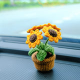 Sunflower Car Dashboard Decor, Crochet Sunflower Potted Plant Car Accessories, Boho Car Accessory for Women, Cute Car Accessories Interior