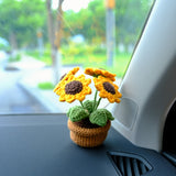 Sunflower Car Dashboard Decor, Crochet Sunflower Potted Plant Car Accessories, Boho Car Accessory for Women, Cute Car Accessories Interior