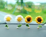 4Pcs/2Pcs Mini Sunflower & Daisy Car Accessories, Cute Crochet Bobble Head Flower Car Dashboard Decor, Boho Car Interior Accessory for Women