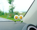 4Pcs/2Pcs Mini Sunflower & Daisy Car Accessories, Cute Crochet Bobble Head Flower Car Dashboard Decor, Boho Car Interior Accessory for Women