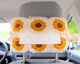 Crochet Sunflower Car Tissue Box, Cute Sunflower Car Tissue Box Holder, Flower Car Tissue Cover, Boho Interior Car Accessories for Women