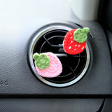 3Pcs Crochet Strawberry Car Diffuser, Car Plant Vent Clip, Cute Car Air Freshener, Cute Car Accessory for Interior, Christmas Gift for Women