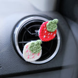 3Pcs Crochet Strawberry Car Diffuser, Car Plant Vent Clip, Cute Car Air Freshener, Cute Car Accessory for Interior, Christmas Gift for Women