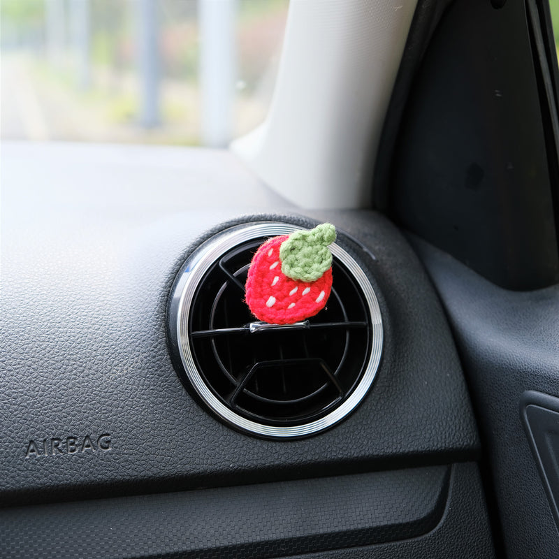 3Pcs Crochet Strawberry Car Diffuser, Car Plant Vent Clip, Cute Car Air Freshener, Cute Car Accessory for Interior, Christmas Gift for Women